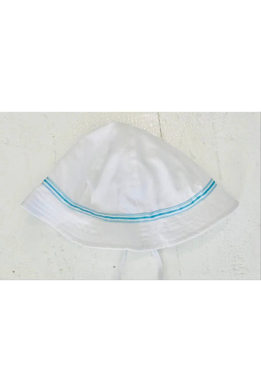 Baby White Bucket Hat with Blue Stripes