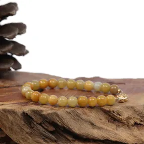 Baikalla Genuine Yellow Jadeite Jade Round Beads Bracelet With 18K Yellow Gold Clasp ( 7 mm )