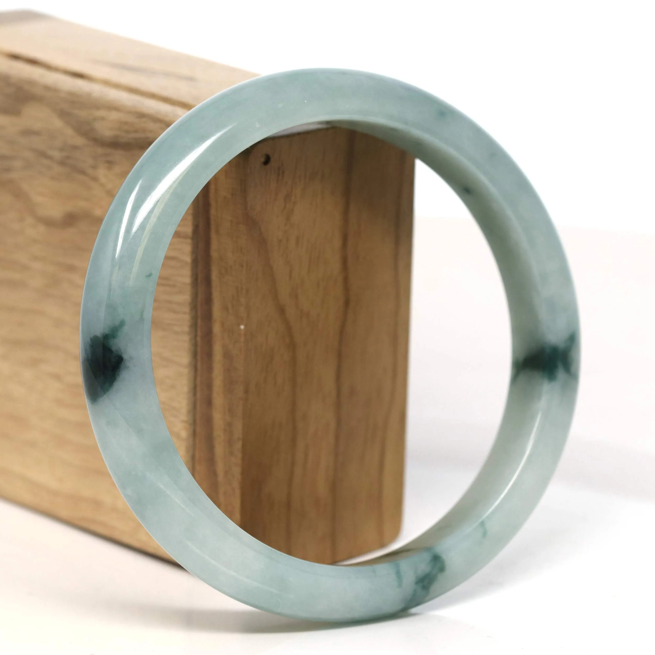 Baikalla "Half Round" Blue-Green Jadeite Jade Bangle Bracelet (63.60 mm) #T393