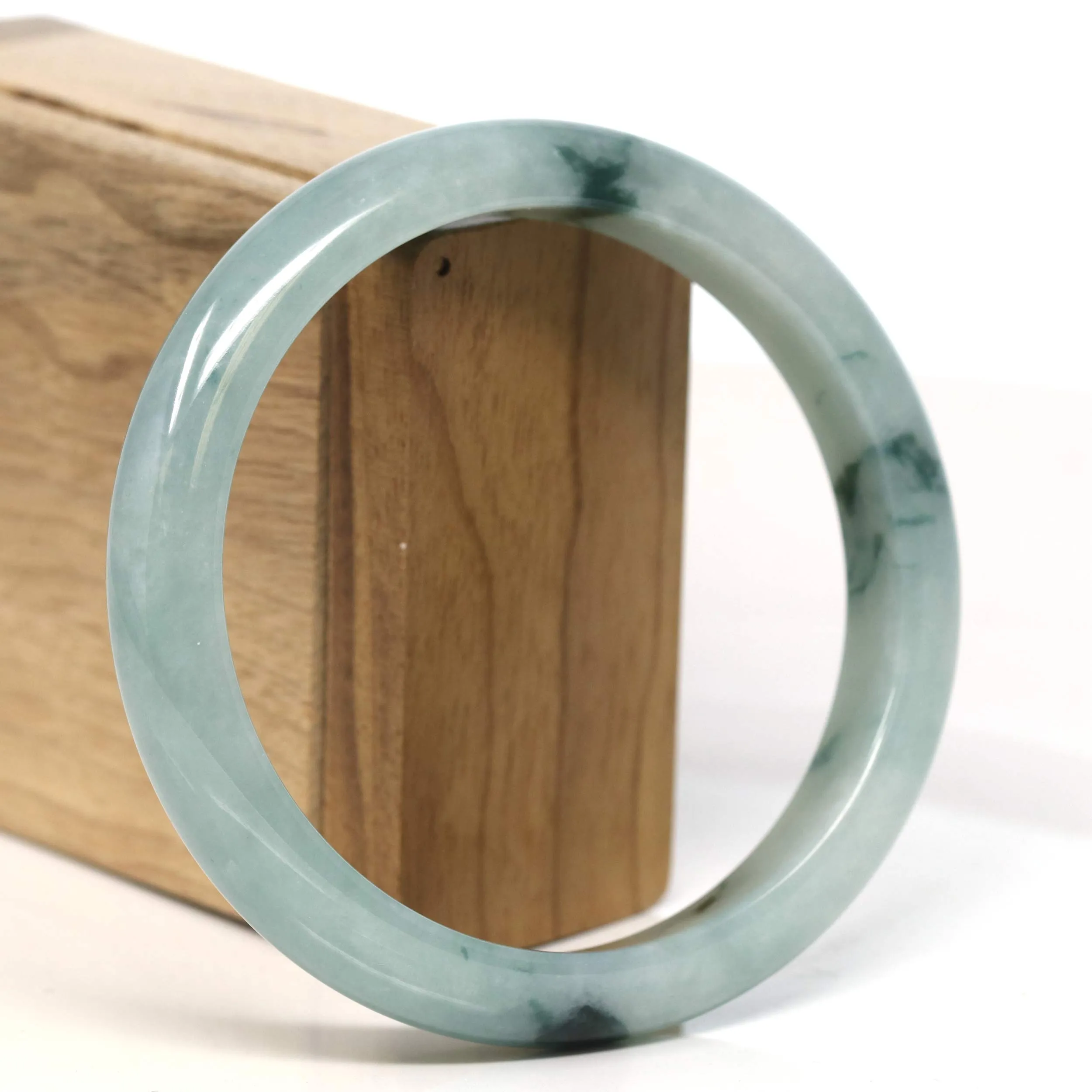 Baikalla "Half Round" Blue-Green Jadeite Jade Bangle Bracelet (63.60 mm) #T393