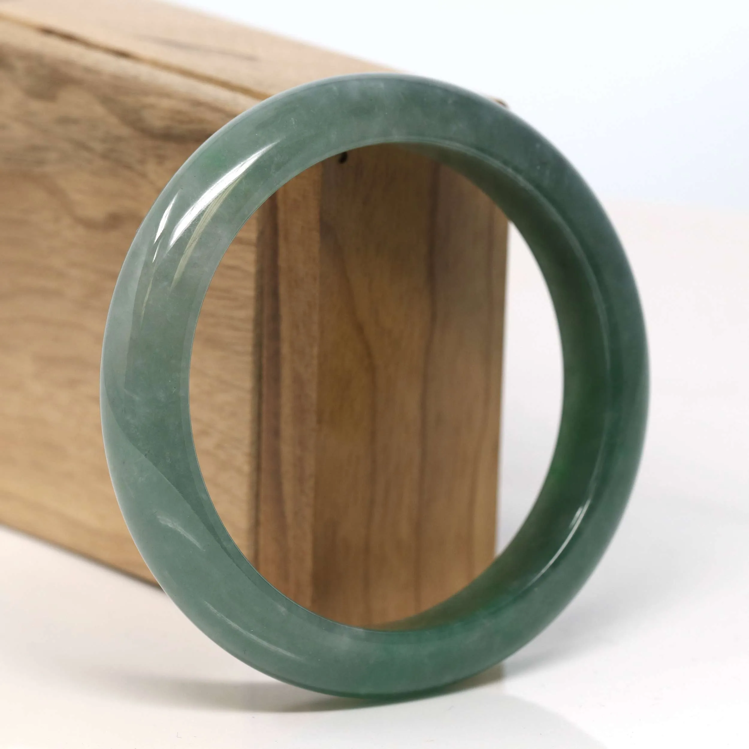 Baikalla "Half Round" Deep Green Jadeite Jade Bangle Bracelet (59.78 mm) #T334