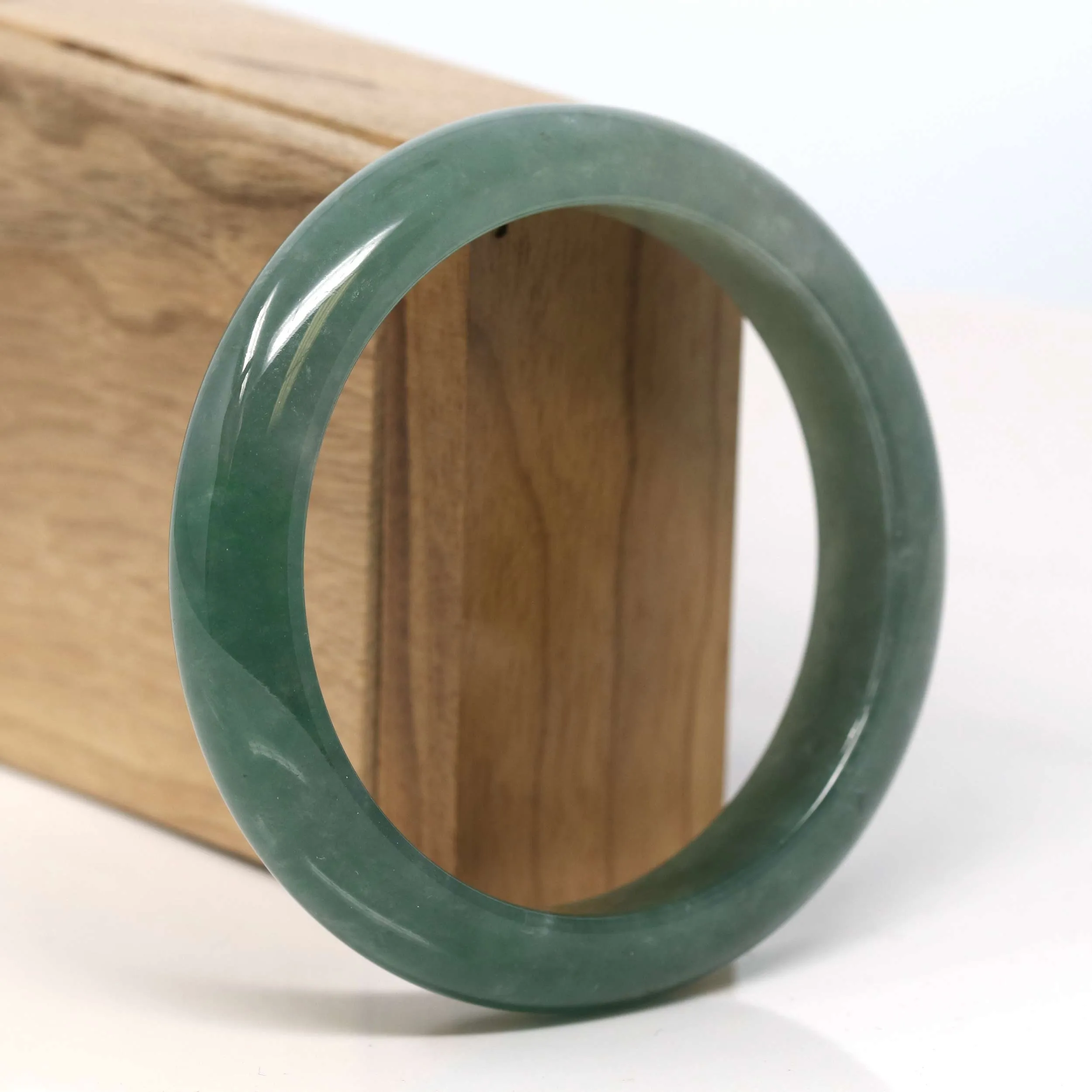 Baikalla "Half Round" Deep Green Jadeite Jade Bangle Bracelet (59.78 mm) #T334