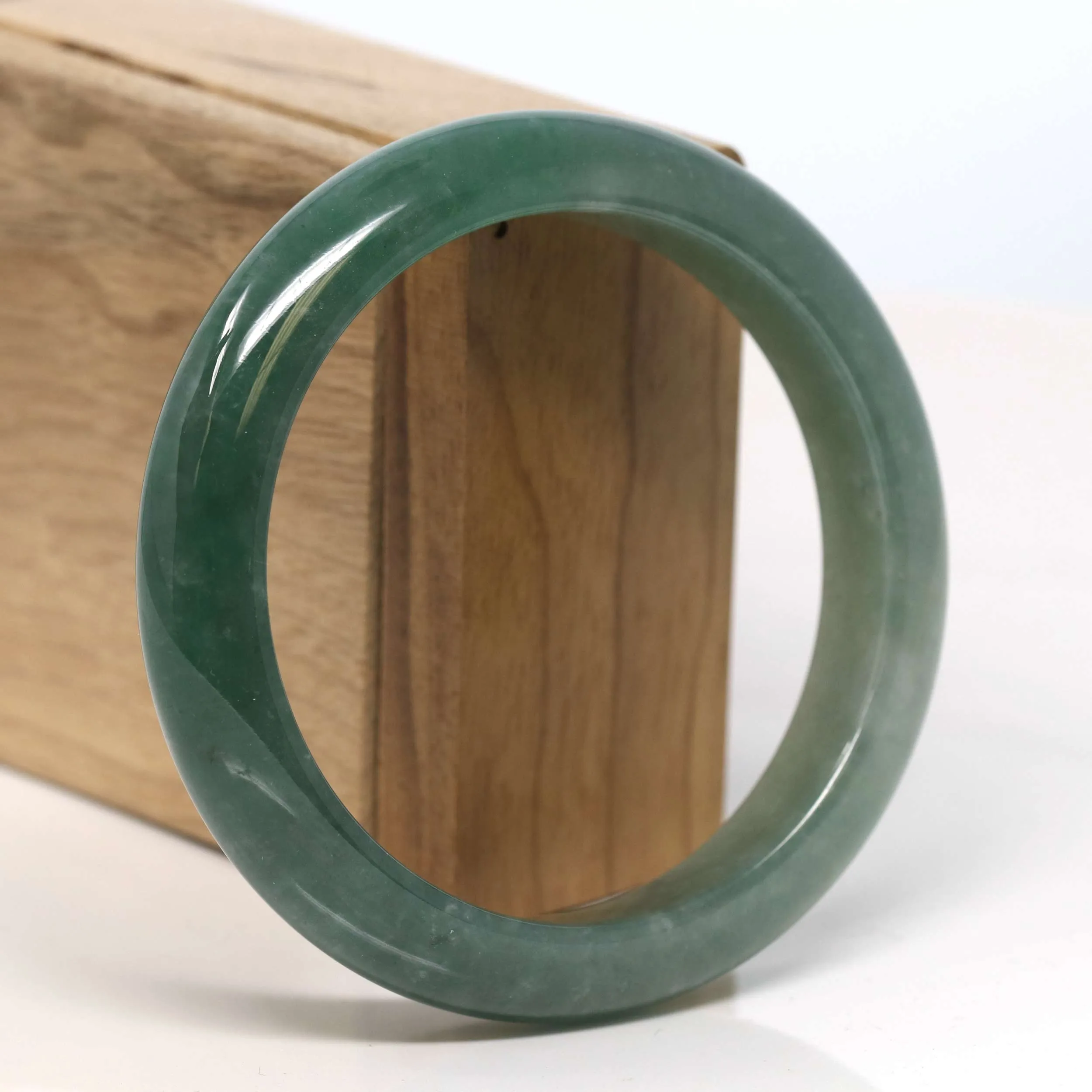 Baikalla "Half Round" Deep Green Jadeite Jade Bangle Bracelet (59.78 mm) #T334