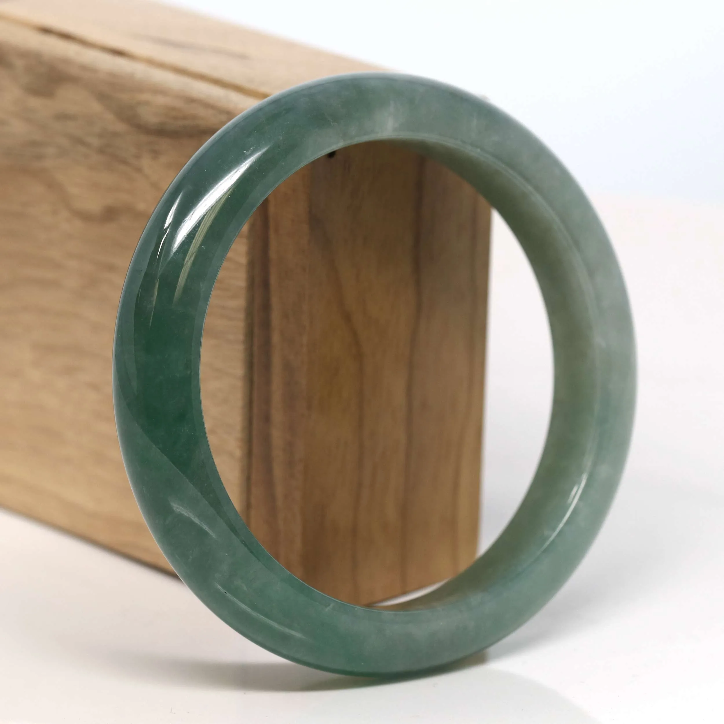 Baikalla "Half Round" Deep Green Jadeite Jade Bangle Bracelet (59.78 mm) #T334