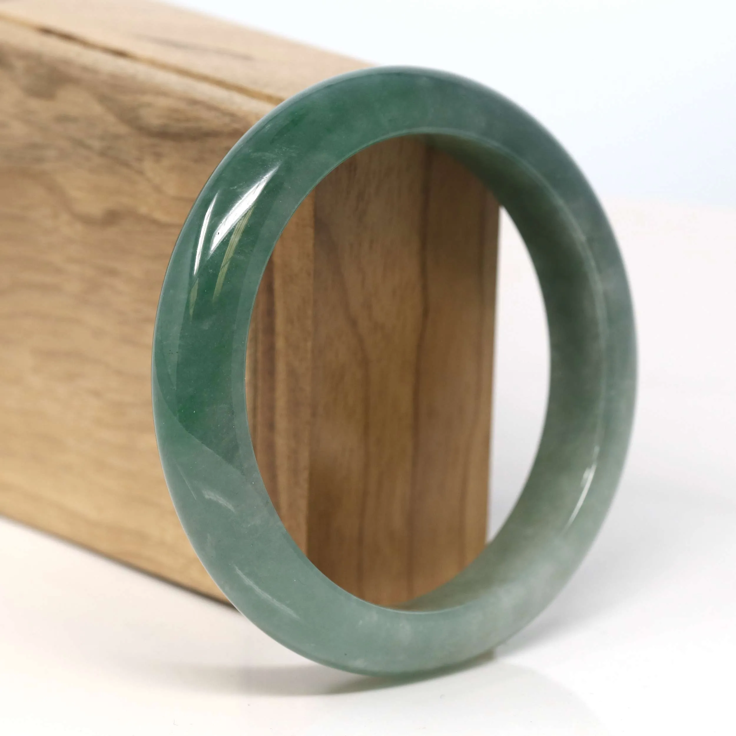 Baikalla "Half Round" Deep Green Jadeite Jade Bangle Bracelet (59.78 mm) #T334