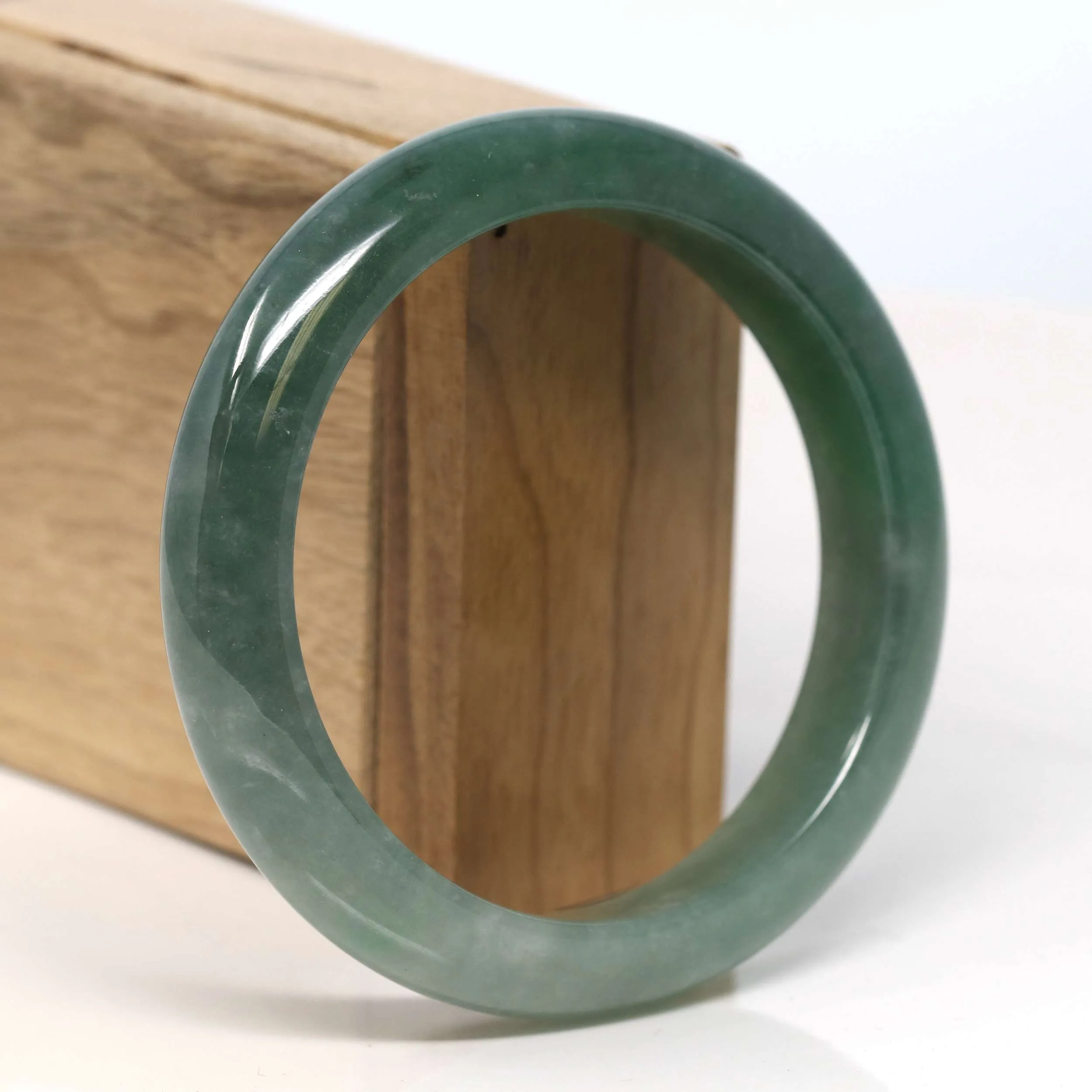 Baikalla "Half Round" Deep Green Jadeite Jade Bangle Bracelet (59.78 mm) #T334