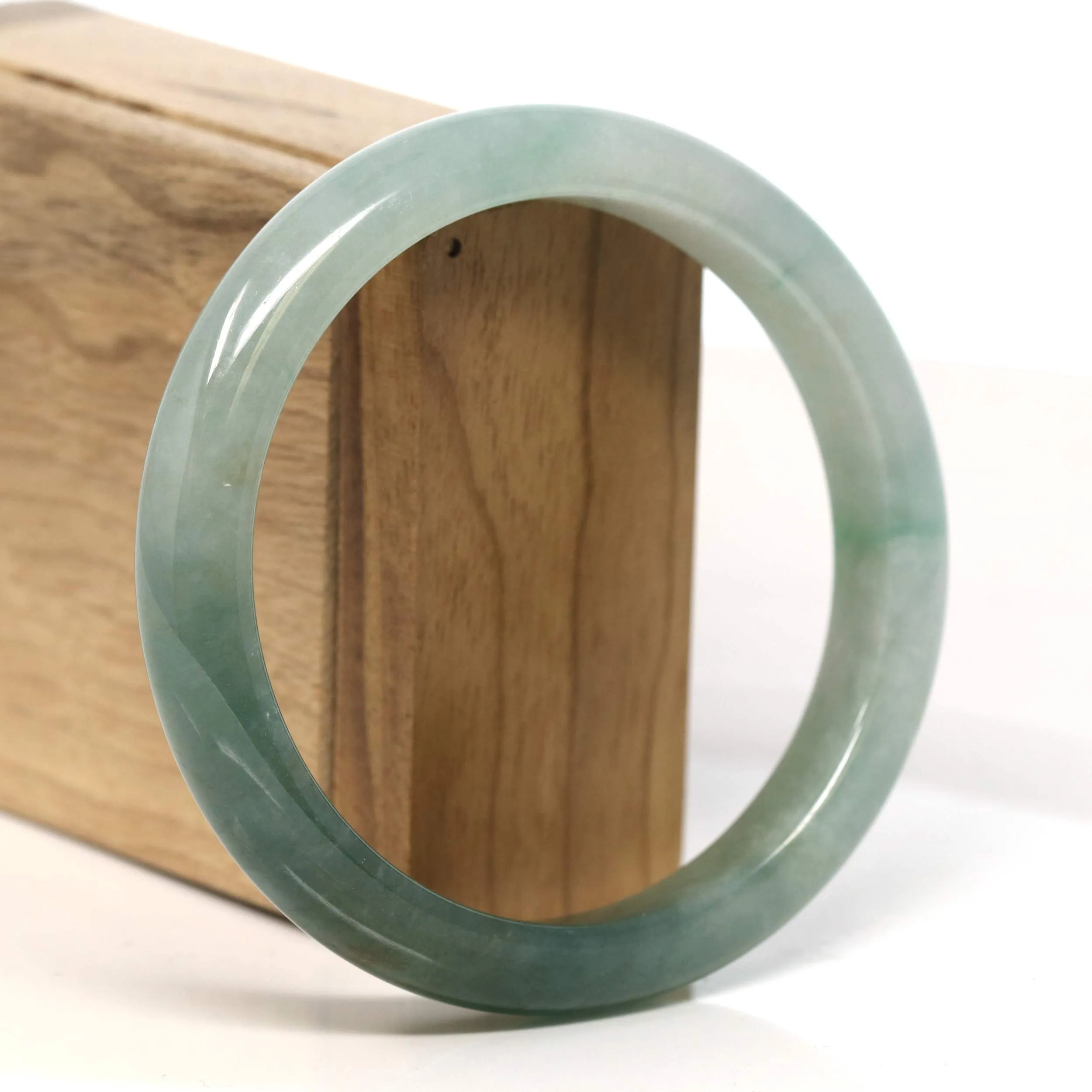 Baikalla "Half Round"  Light Green Jadeite Jade Bangle Bracelet (61.8 mm) #T428