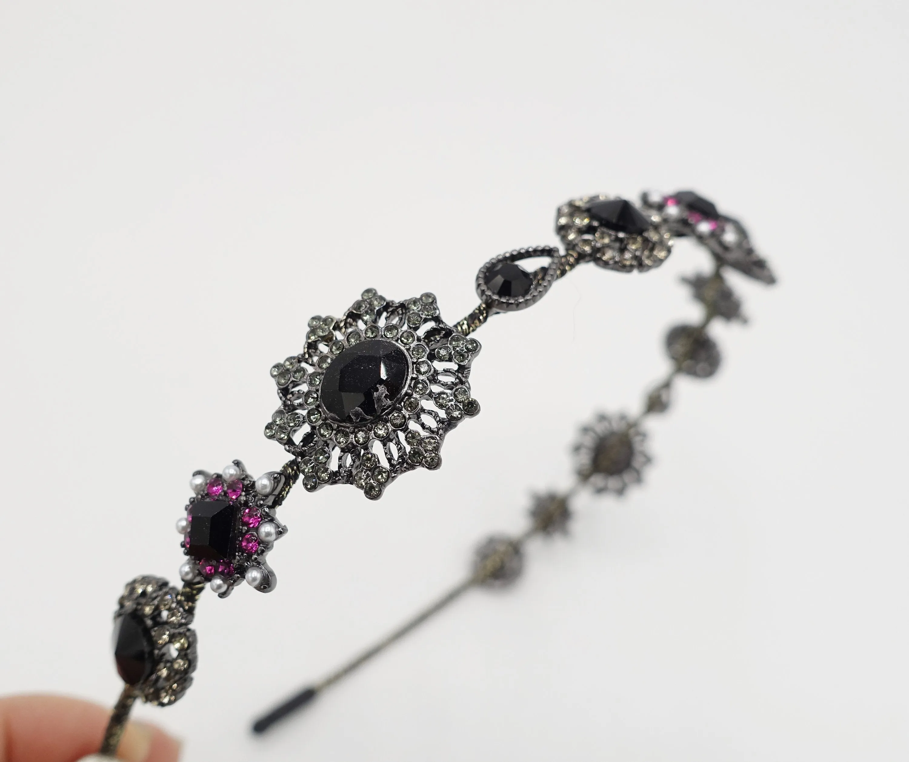 baroque pattern rhinestone embellished metal thin headband