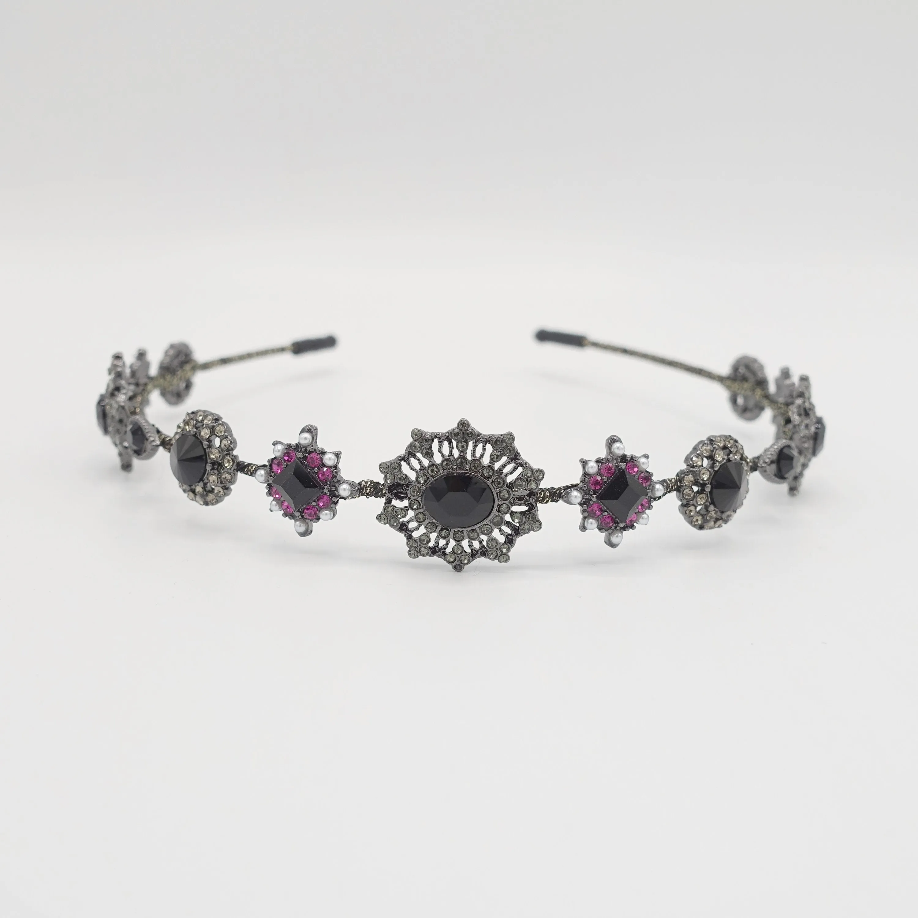 baroque pattern rhinestone embellished metal thin headband