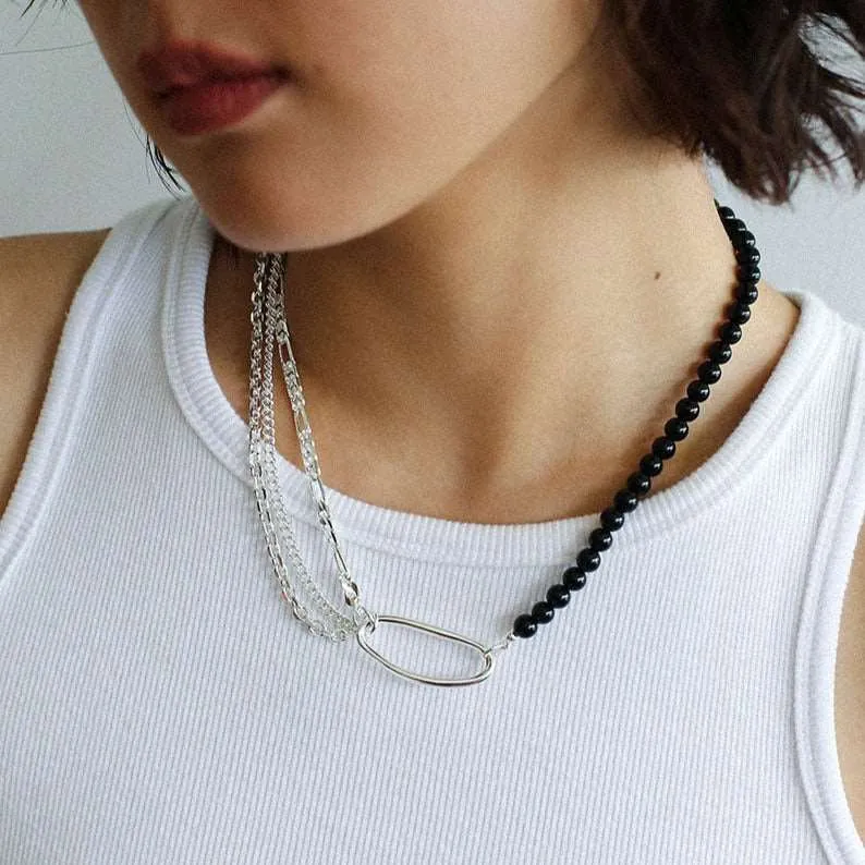 Black Agate Splicing Multi-layer Chain Necklace