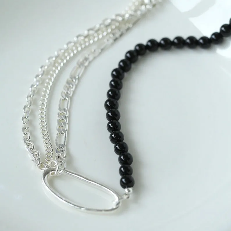 Black Agate Splicing Multi-layer Chain Necklace