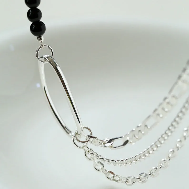 Black Agate Splicing Multi-layer Chain Necklace