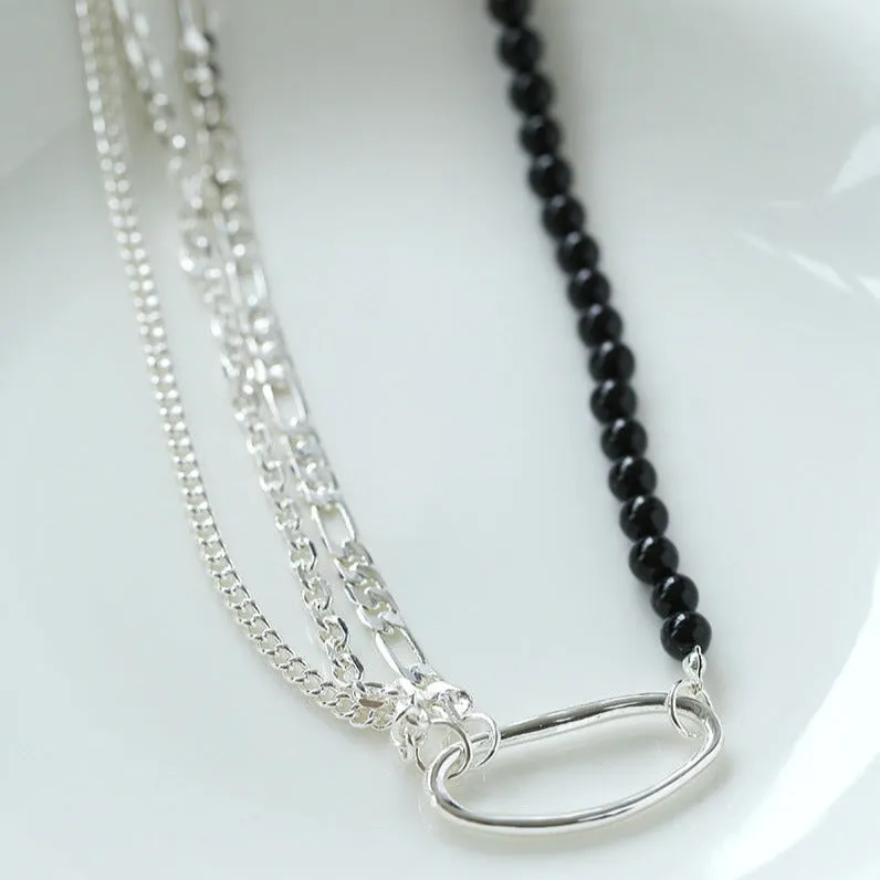 Black Agate Splicing Multi-layer Chain Necklace