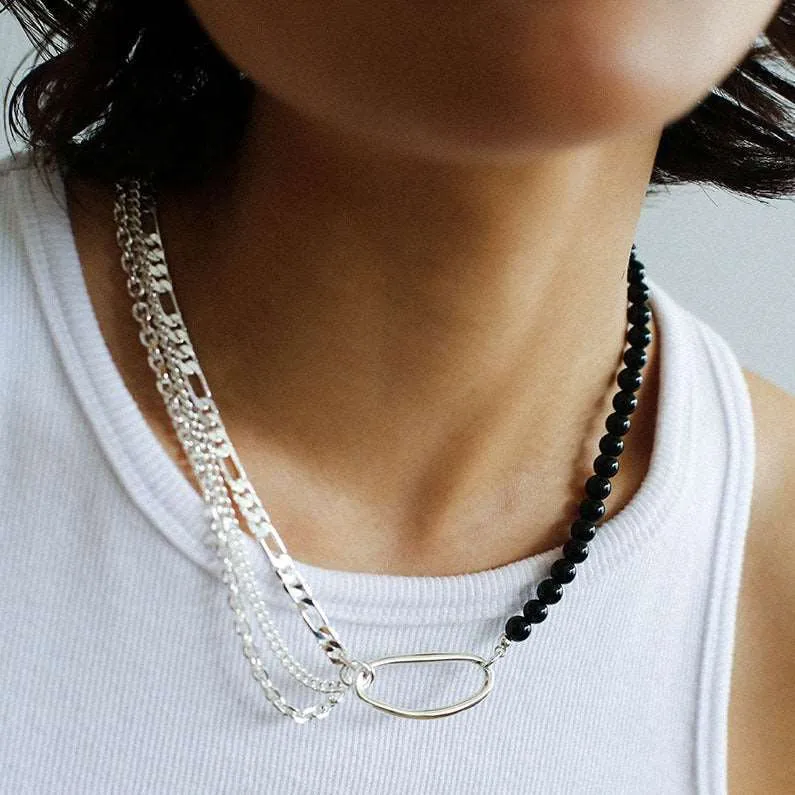 Black Agate Splicing Multi-layer Chain Necklace