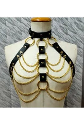 Black & Gold Faux Leather Body Harness