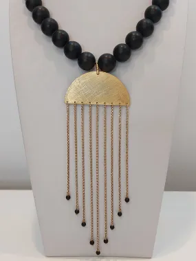 Black Bead & Chain Drop Necklace