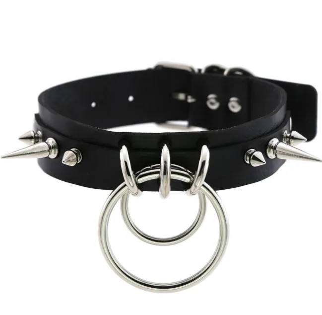 Black Goth Spiked Choker with Ring