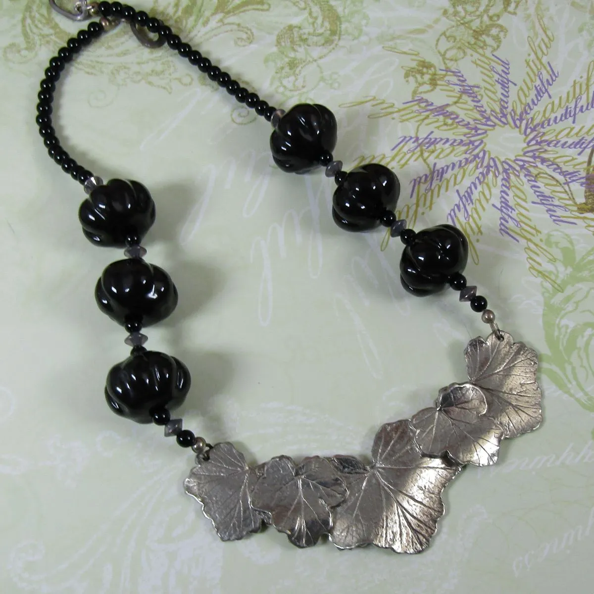 Black Kazuri Bead Necklace Unique Focus