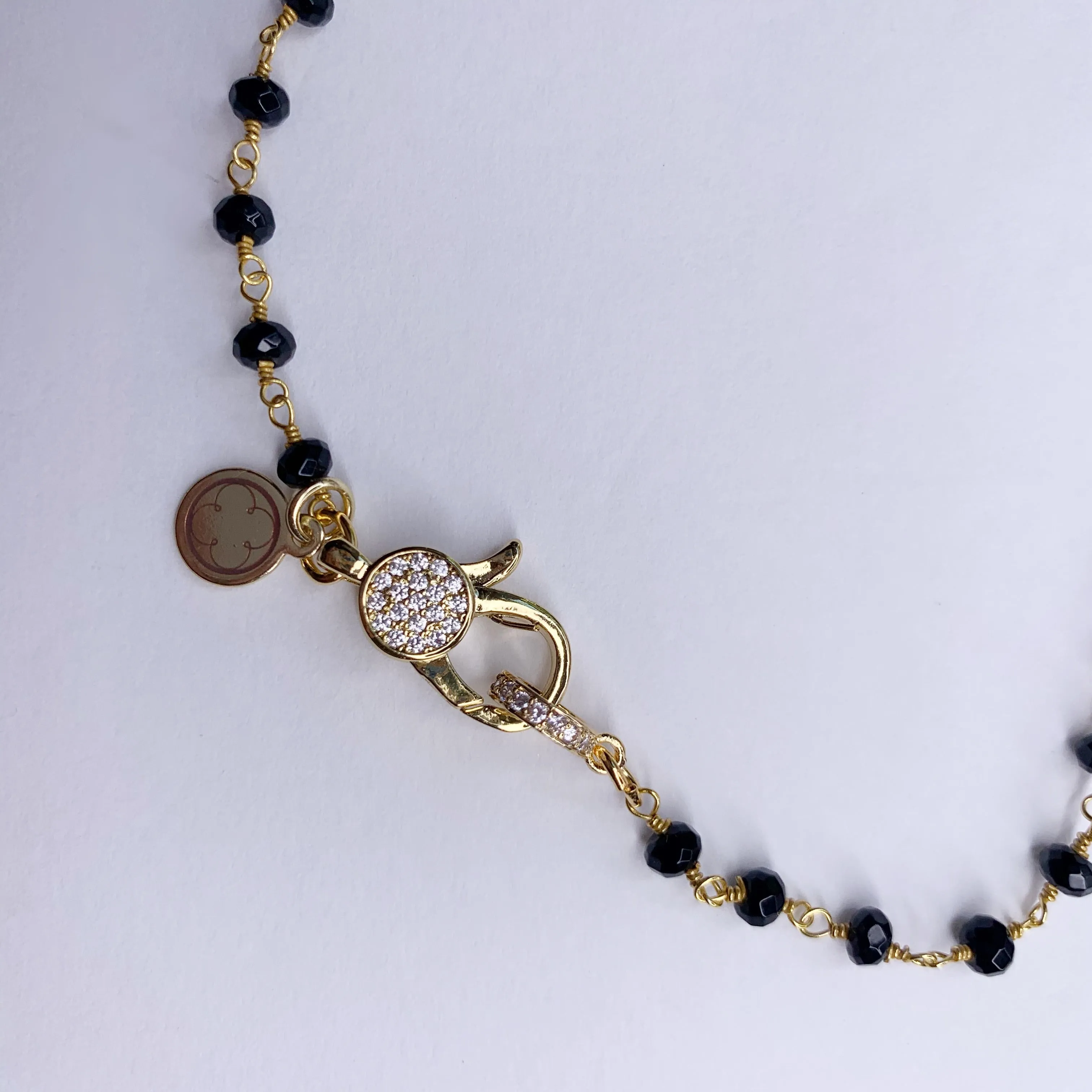 Black Onyx Beaded Rosary Necklace