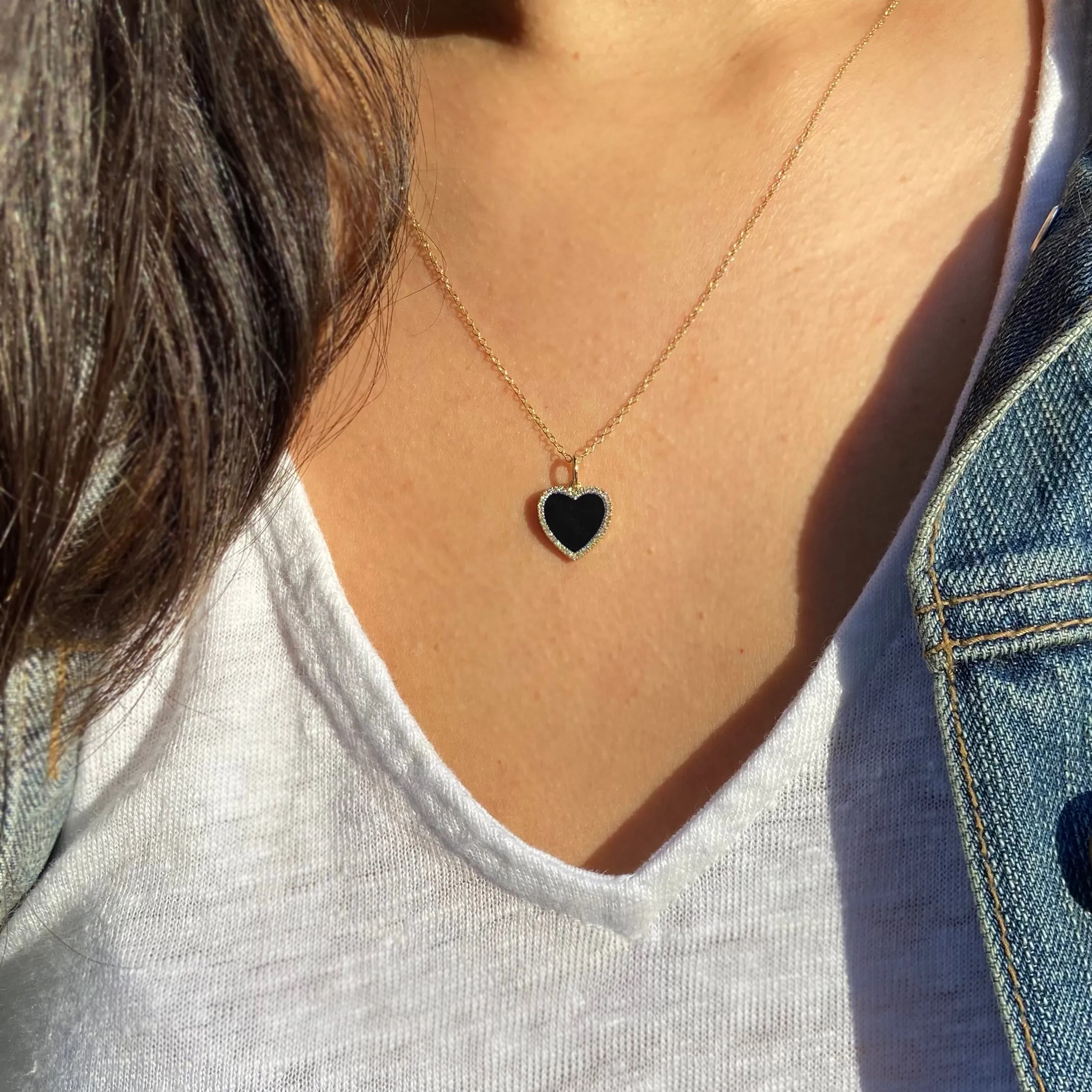 Black Onyx Heart Necklace With Diamonds