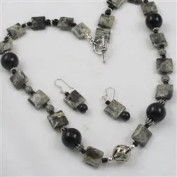 Black Onyx  Picasso Jasper Gemstone Necklace & Earrings