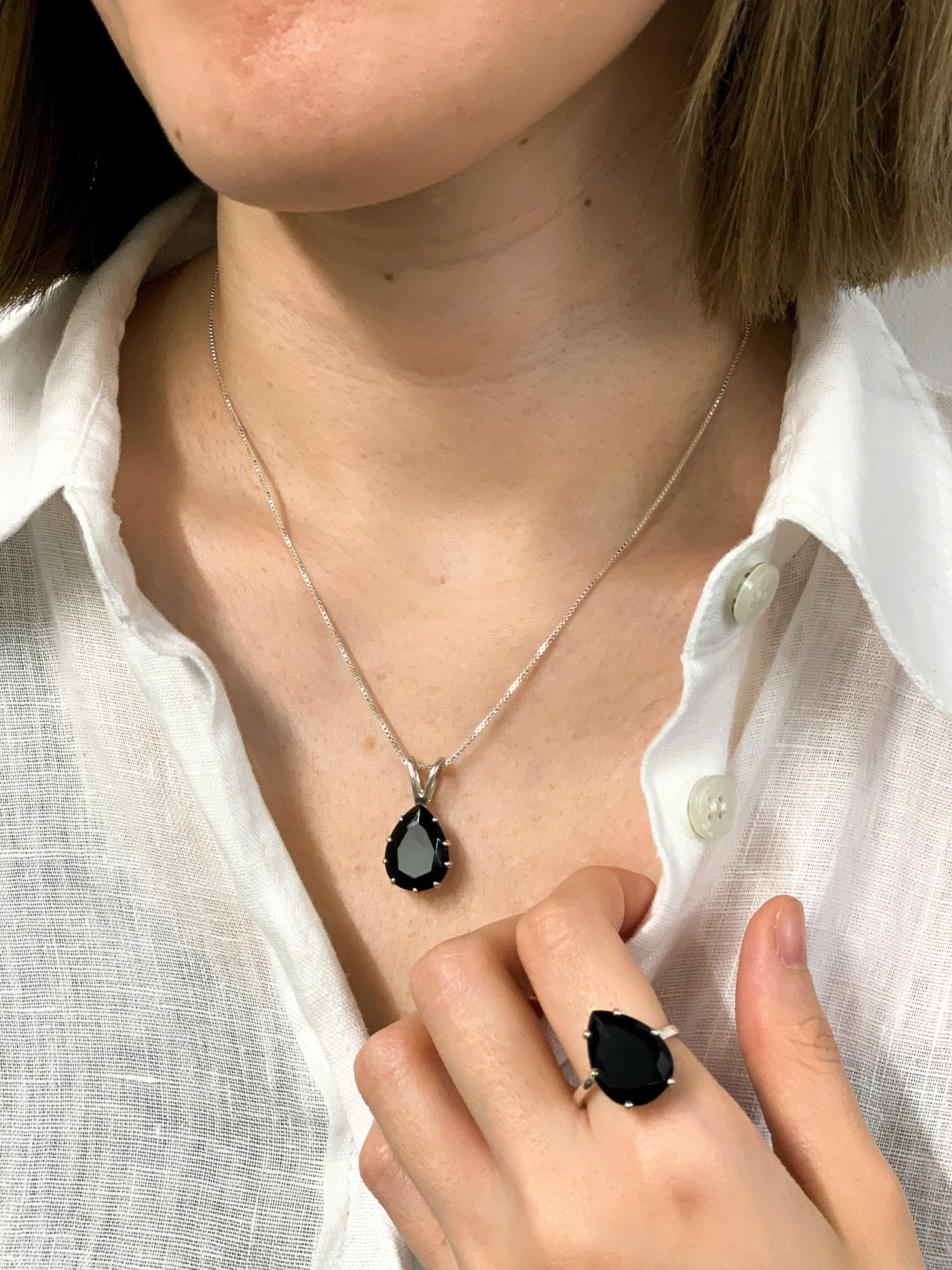 Black Teardrop Ring - Natural Onyx Ring, Large Statement Ring