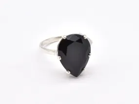 Black Teardrop Ring - Natural Onyx Ring, Large Statement Ring