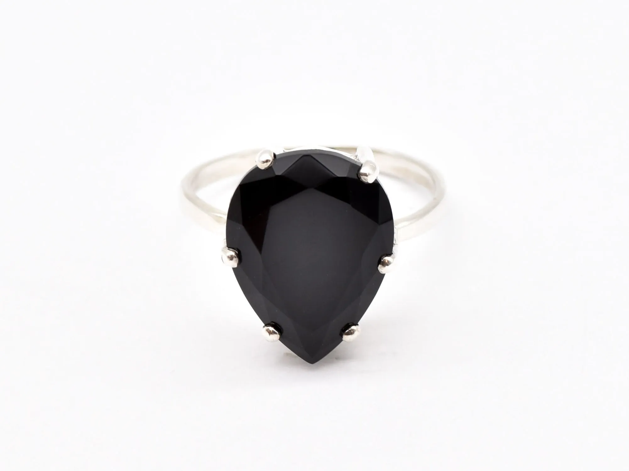 Black Teardrop Ring - Natural Onyx Ring, Large Statement Ring