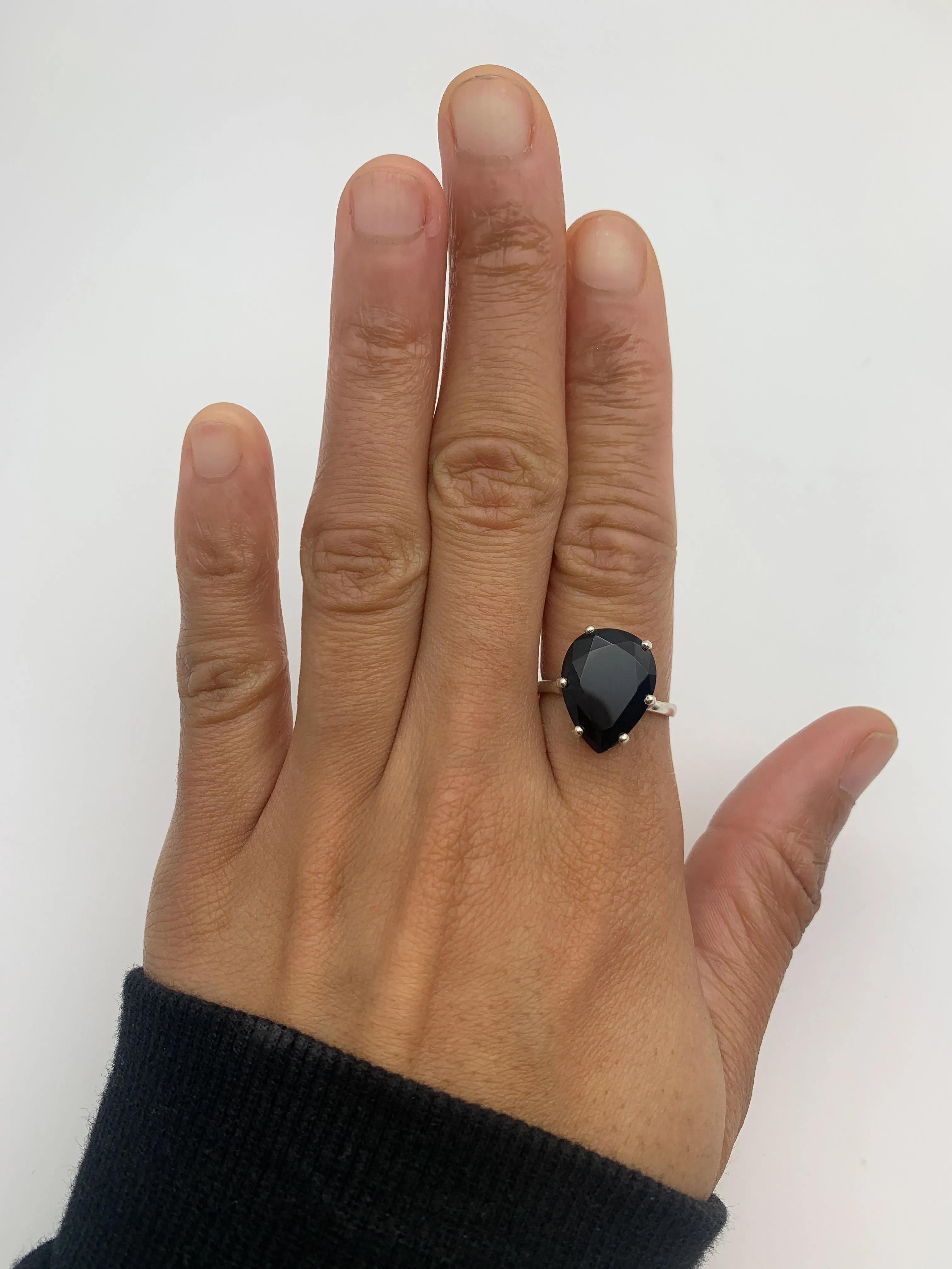 Black Teardrop Ring - Natural Onyx Ring, Large Statement Ring