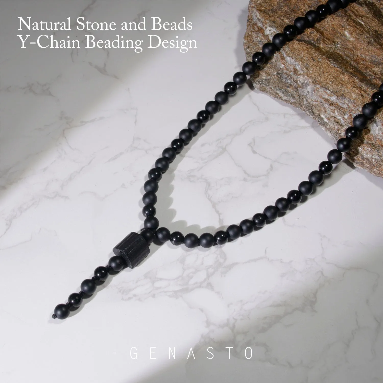 Black Tourmaline Black Obsidian Necklace Y Chain