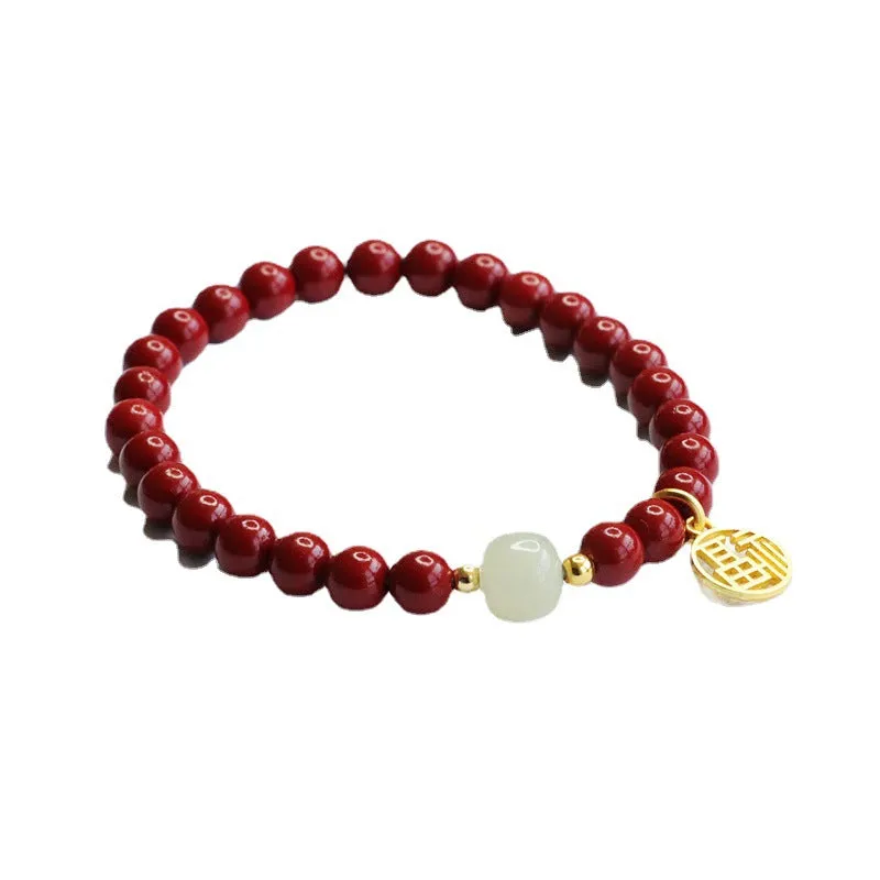 Blessed Jade and Cinnabar Sterling Silver Bracelet by Planderful Collection