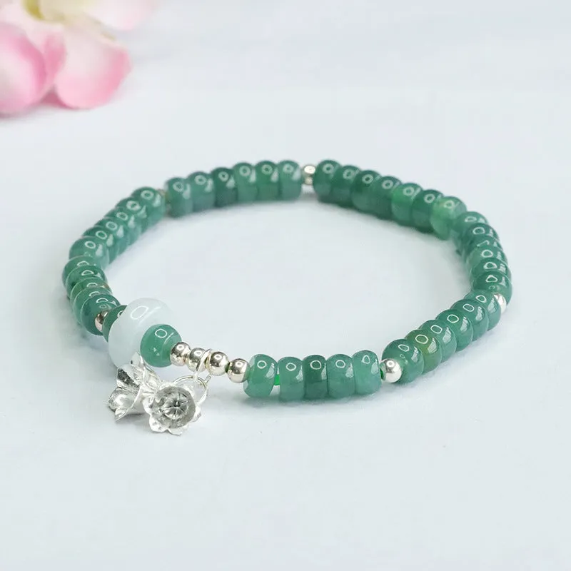 Blue Green Sterling Silver and Jade Lily of The Valley Bracelet