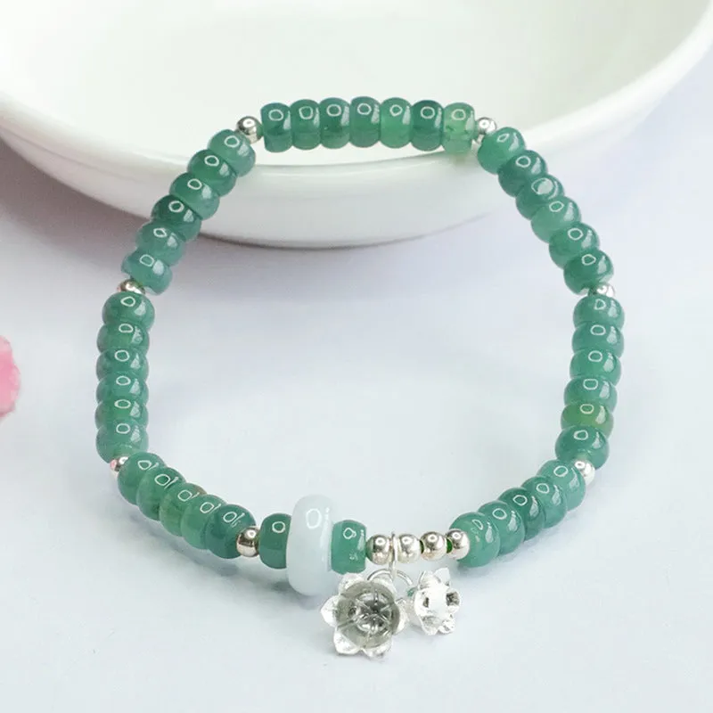 Blue Green Sterling Silver and Jade Lily of The Valley Bracelet