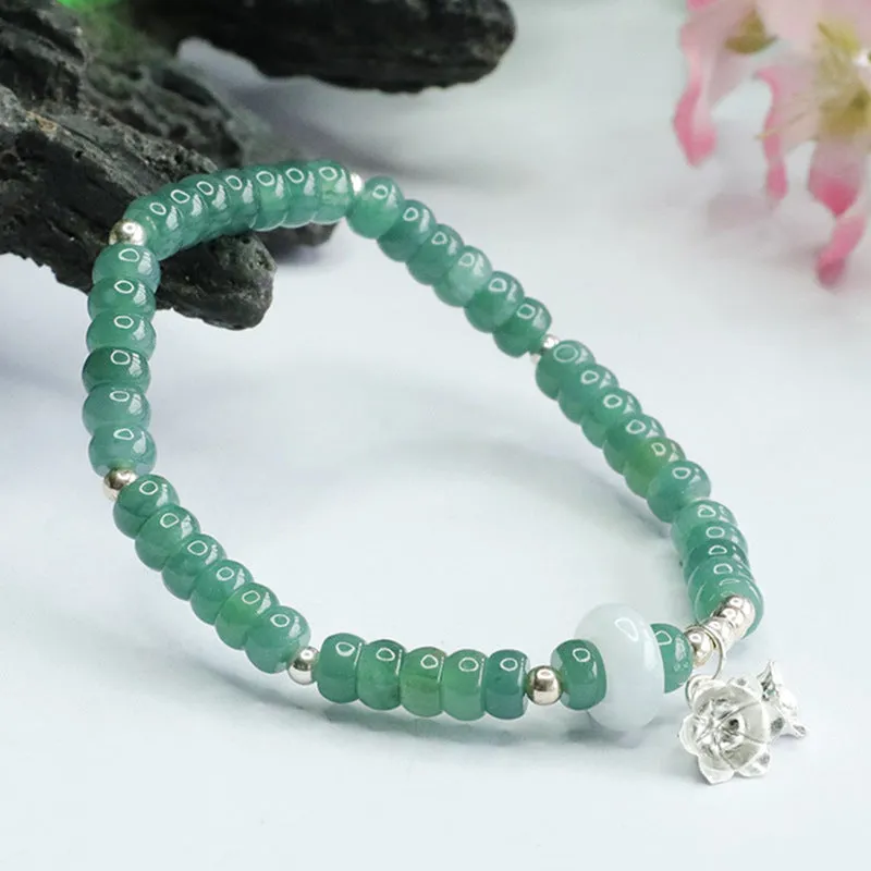 Blue Green Sterling Silver and Jade Lily of The Valley Bracelet