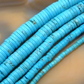 Blue Turquoise Heishi Gemstone Round Loose Beads on a 15.5" Strand