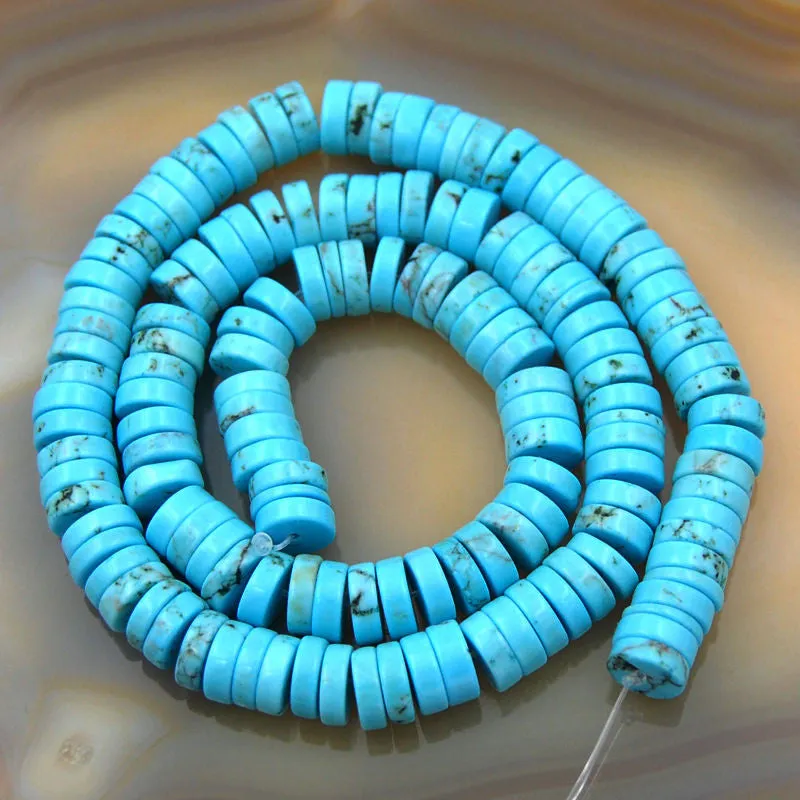 Blue Turquoise Heishi Gemstone Round Loose Beads on a 15.5" Strand