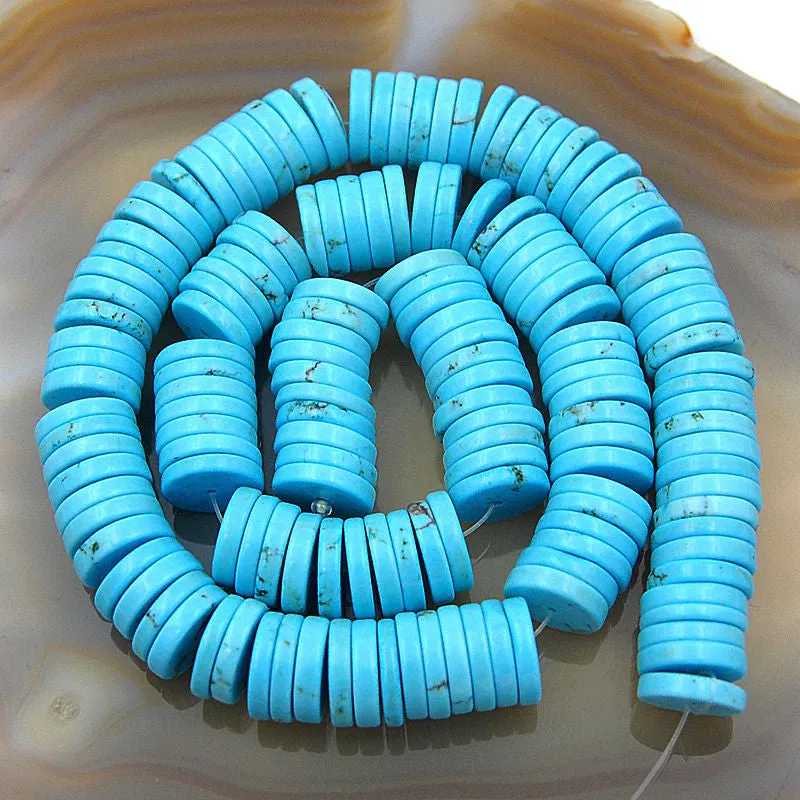 Blue Turquoise Heishi Gemstone Round Loose Beads on a 15.5" Strand