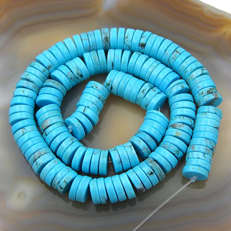 Blue Turquoise Heishi Gemstone Round Loose Beads on a 15.5" Strand