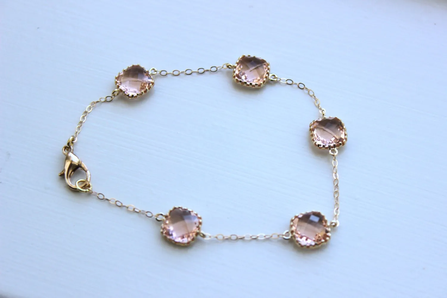 Blush Champagne Bracelet Gold Plated Pink Peach Bracelet - Bridesmaid Gift - Pink Bridesmaid Bracelet Jewelry - Blush Gold Wedding Jewelry