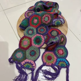 Boho Hippie Festival Colourful Crochet Scarf / Belt Handmade