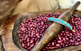 Bracelet/Cuff- Sterling 10 Turquoise Stone with Feathers