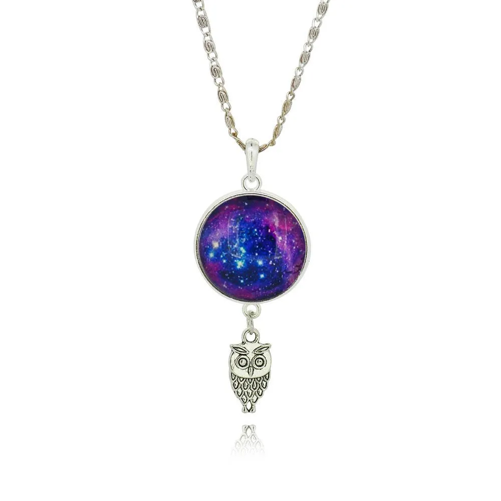 Brand Fashion Jewelry Pendant Silver Chain Galaxy Necklace Choker Necklace Glass Galaxy Lovely & Pendant