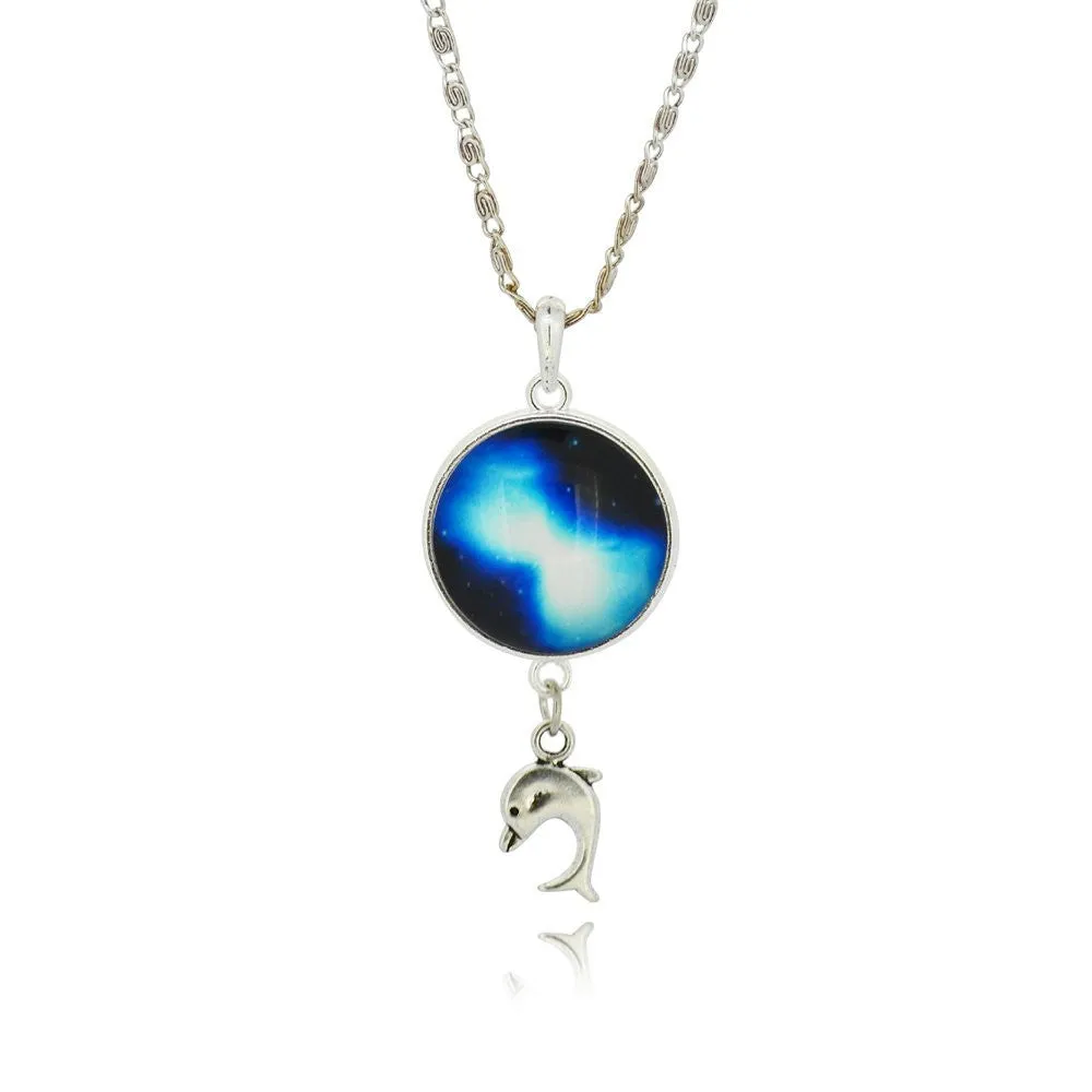 Brand Fashion Jewelry Pendant Silver Chain Galaxy Necklace Choker Necklace Glass Galaxy Lovely & Pendant