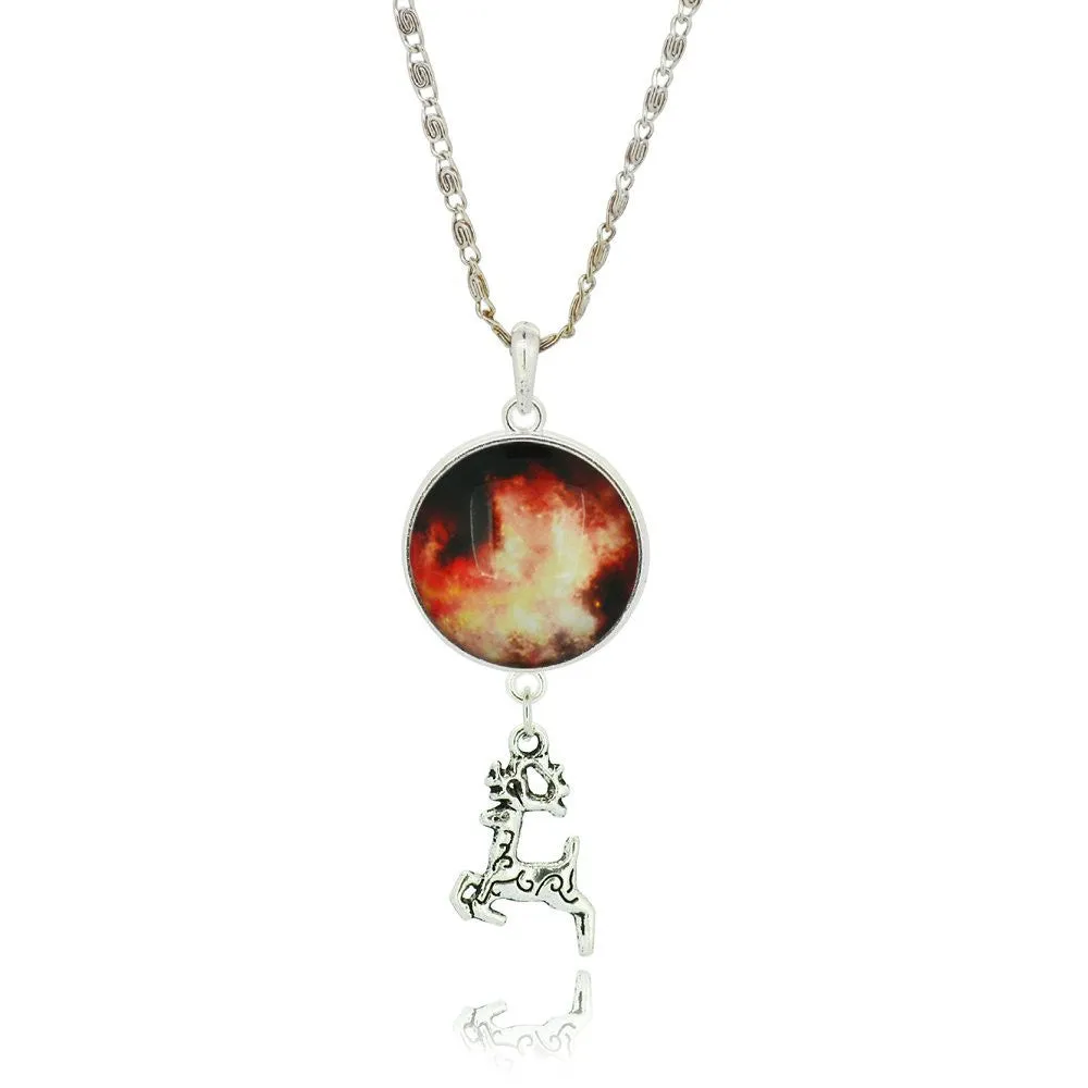 Brand Fashion Jewelry Pendant Silver Chain Galaxy Necklace Choker Necklace Glass Galaxy Lovely & Pendant