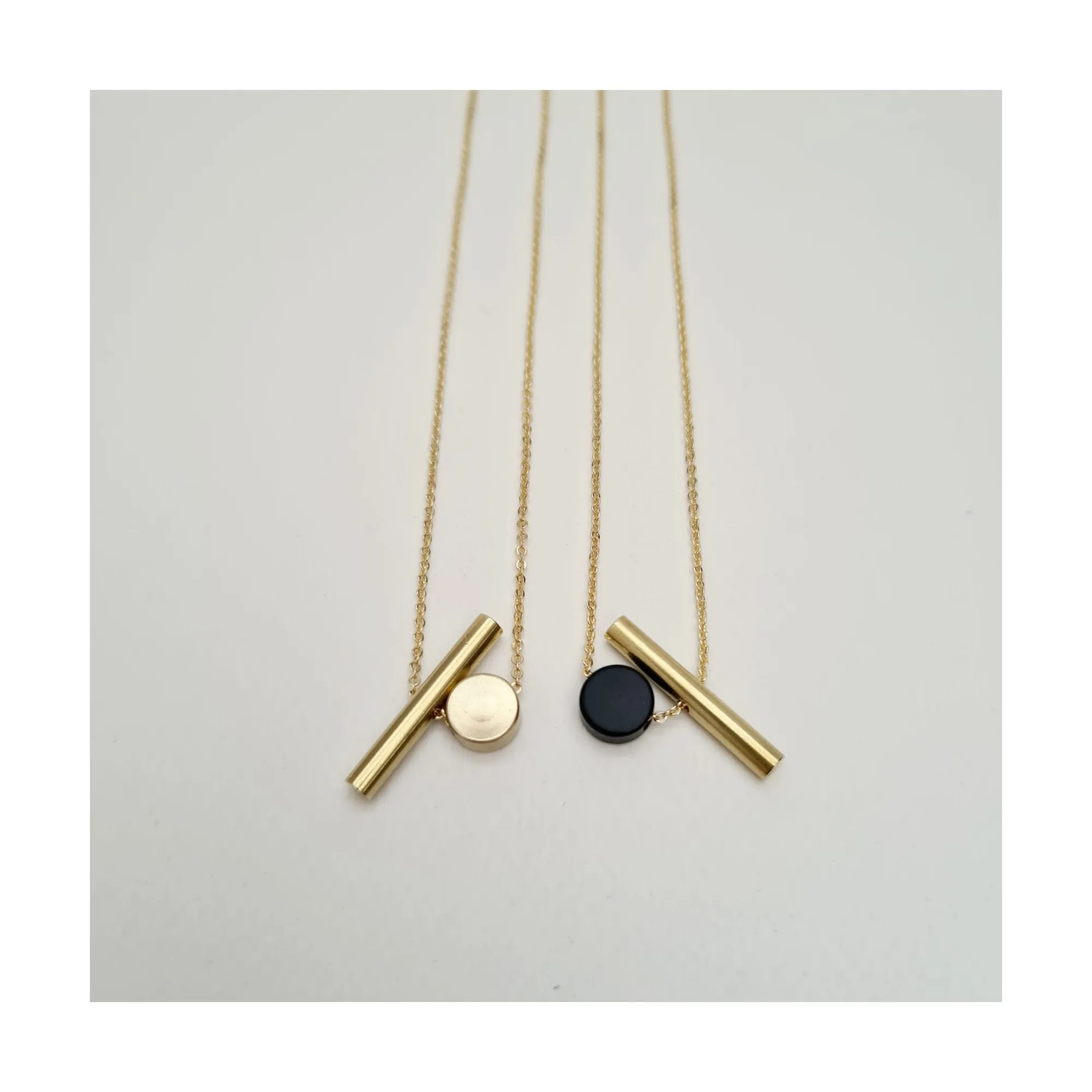 Brass Cylinder   Disc Necklace