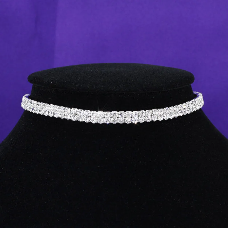 Bridal Wedding 2 Row Stretch Rhinestone Choker XC001