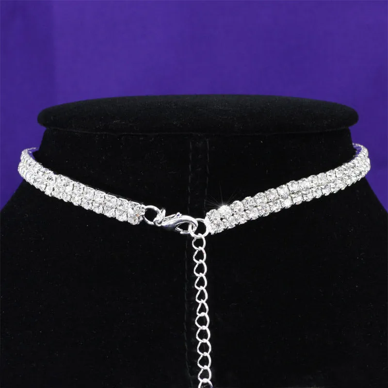 Bridal Wedding 2 Row Stretch Rhinestone Choker XC001