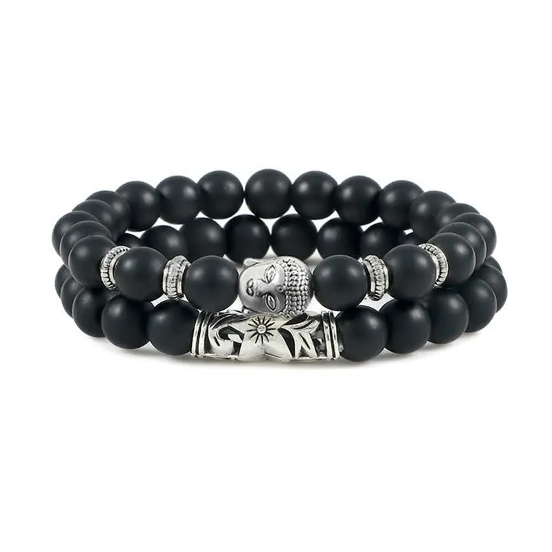 Buddha Stones 2Pcs Natural Crystal Agate Buddha Protection Bracelet