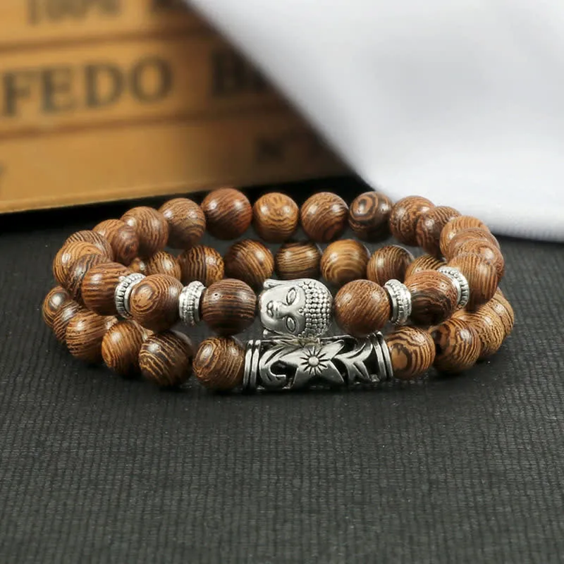 Buddha Stones 2Pcs Natural Crystal Agate Buddha Protection Bracelet