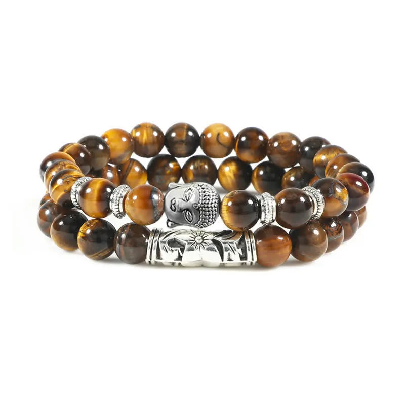 Buddha Stones 2Pcs Natural Crystal Agate Buddha Protection Bracelet